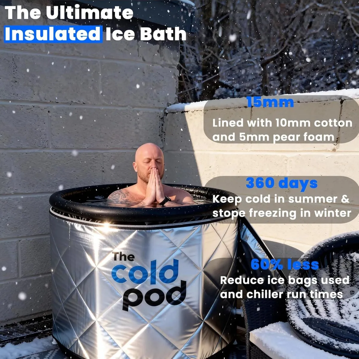 Insulated Ice Bath Tub with Cover 300L Cold - Image 4