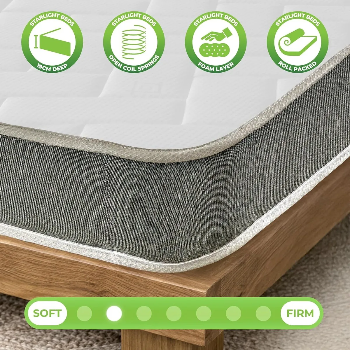 Single Mattress with Springs Memory Foam - Grey - Image 4