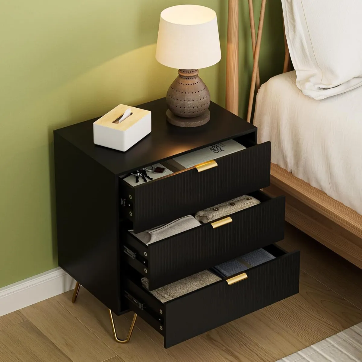 Bedside Table with 3 Drawers Chest of Bedroom - Image 1