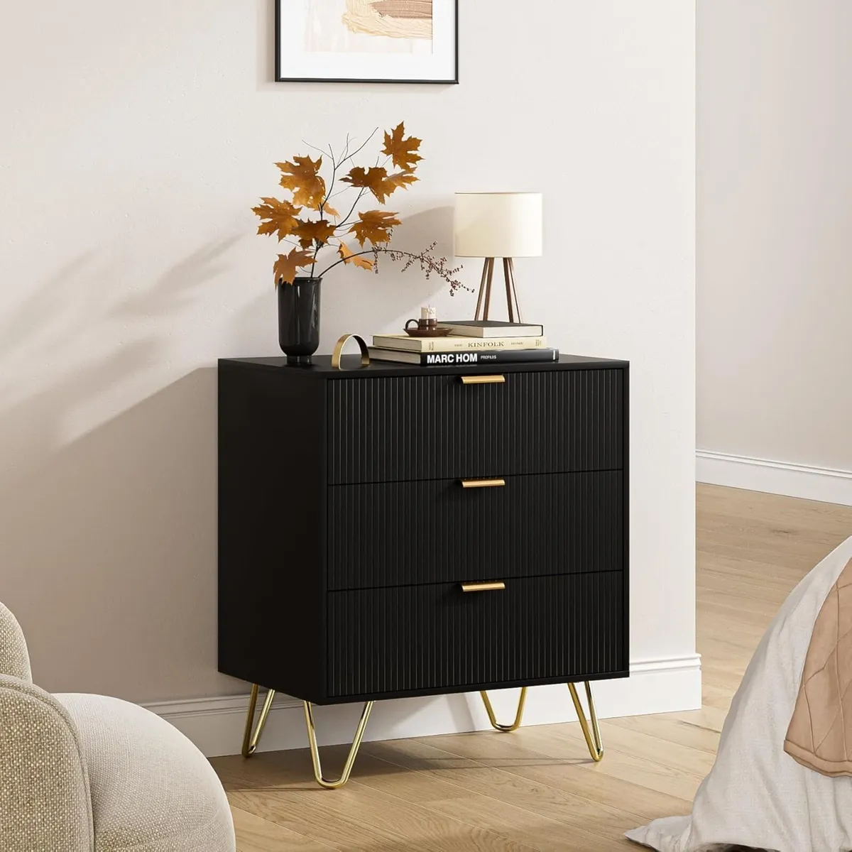 Bedside Table with 3 Drawers Chest of Bedroom - Image 3