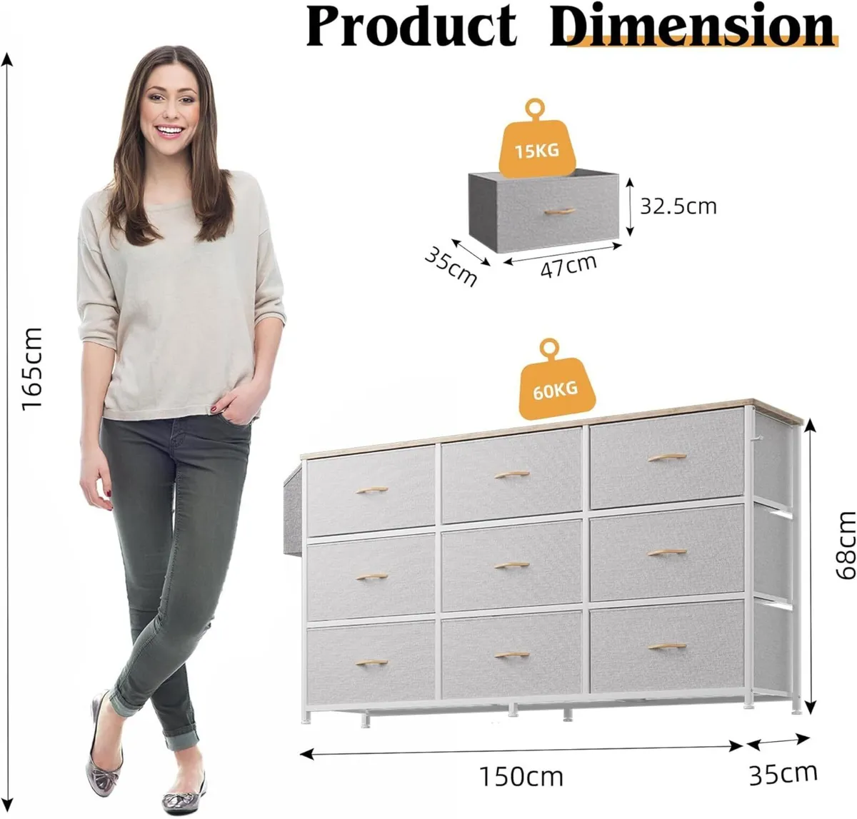 Fabric Chest of Drawers - Large TV Stand for - Image 3
