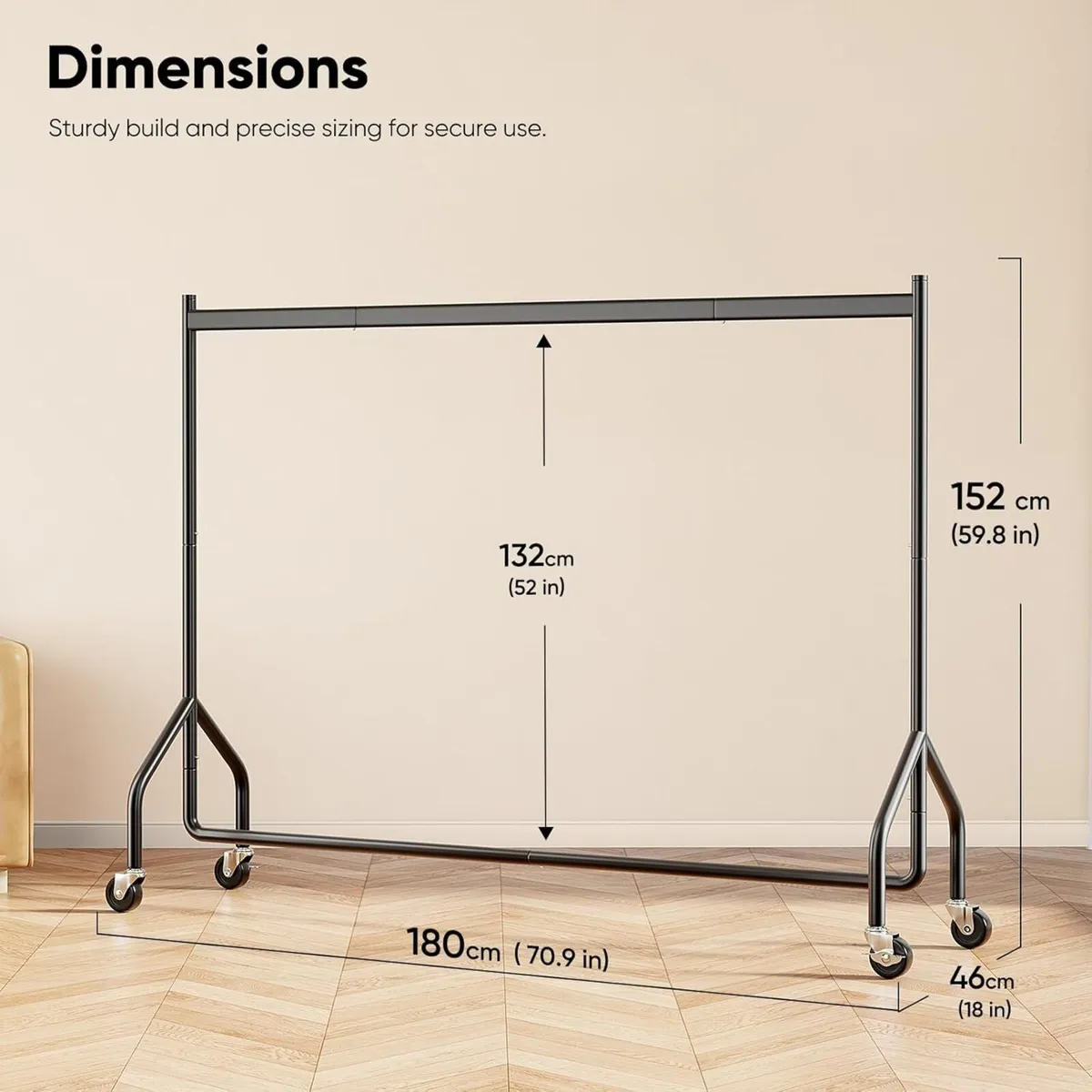 Heavy Duty Rolling Clothes Rack with 136kg Load - Image 3