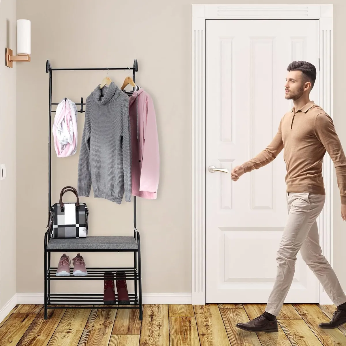 Coat Rack with Shoe Shelf Bench made of Metal - Image 4