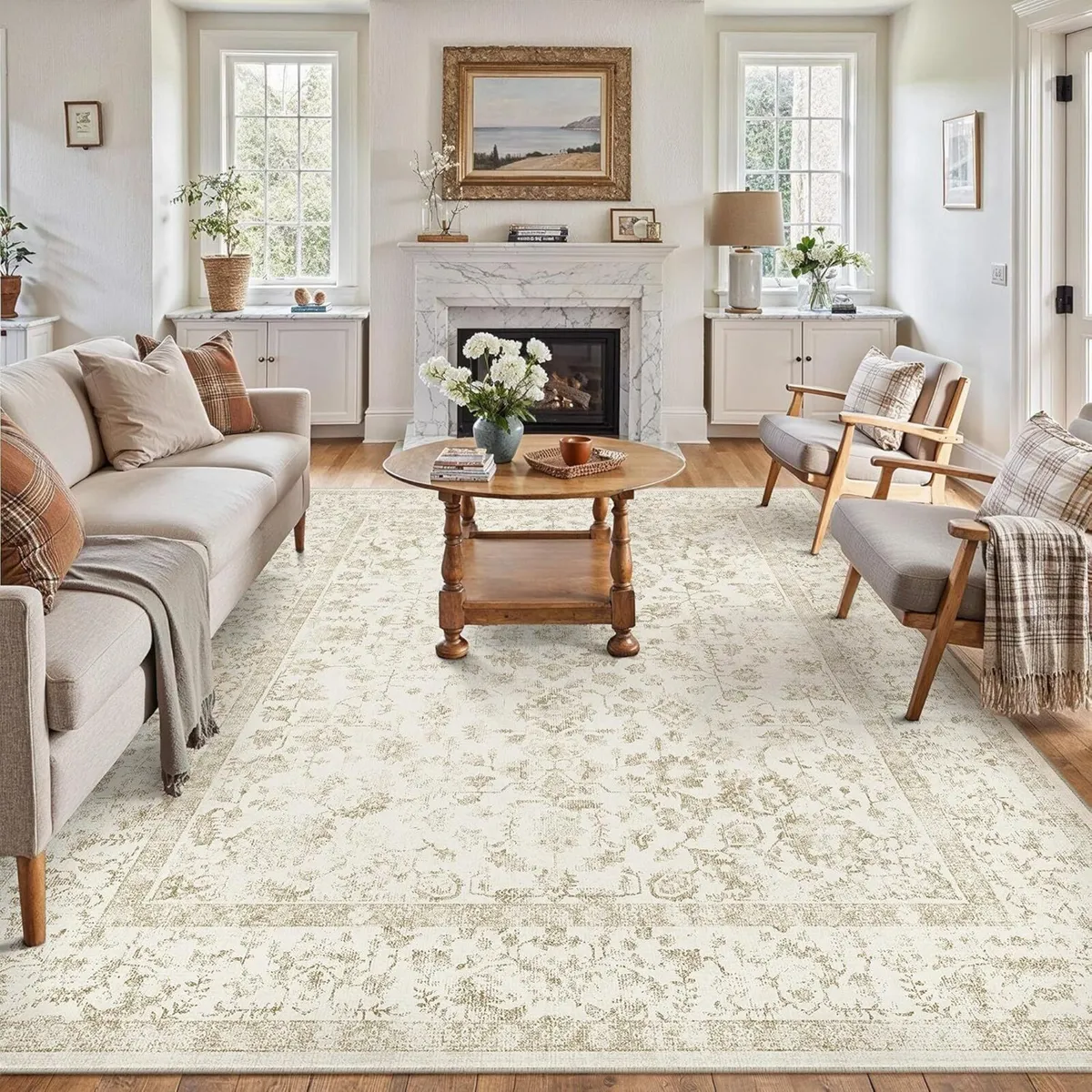 Beige Rugs Living Room 200x300 cm Large Vintage - Image 1