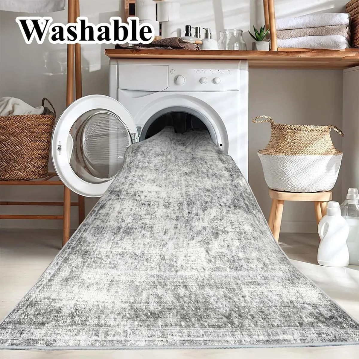 Area Rug 6x9 Washable Gray Vintage Traditional - Image 3