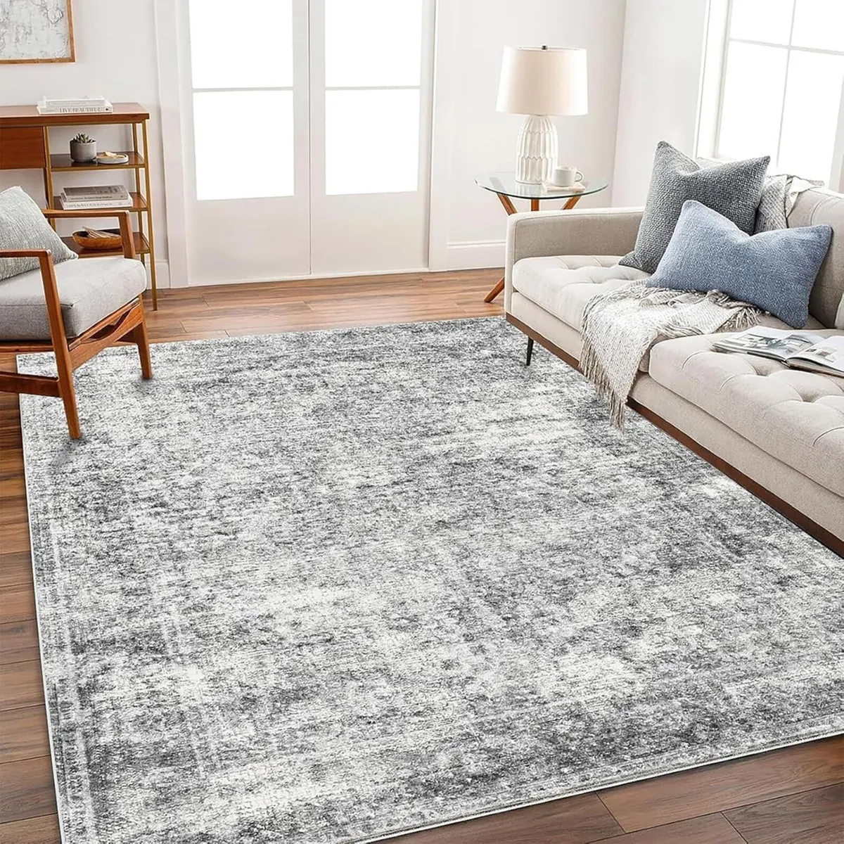 Area Rug 6x9 Washable Gray Vintage Traditional - Image 1
