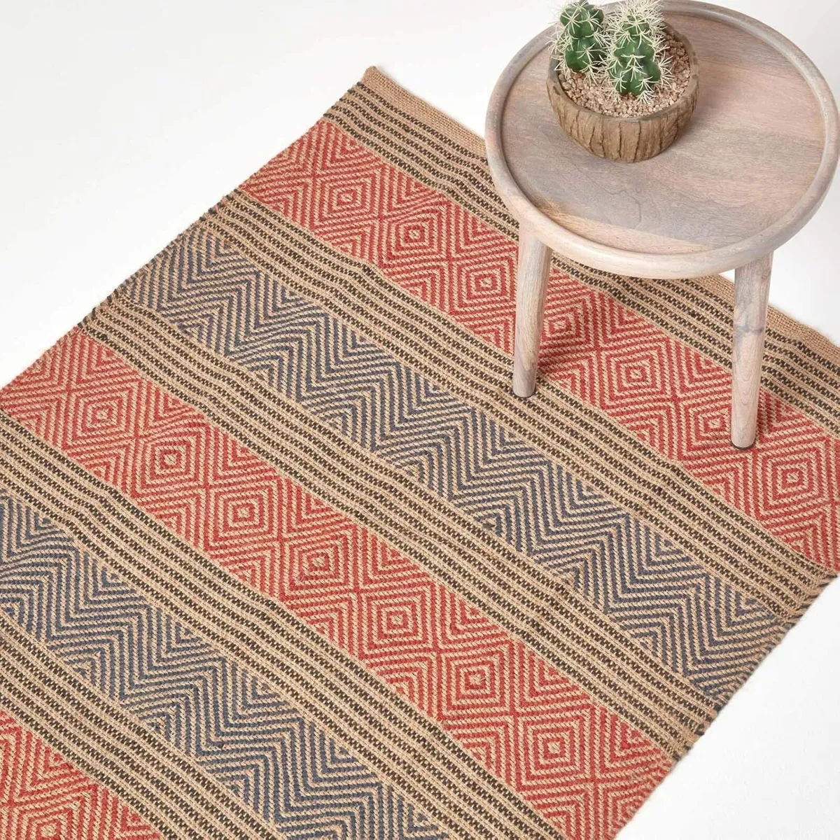 Extra Large Modern Jute Rug Red and Blue Geometric - Image 1