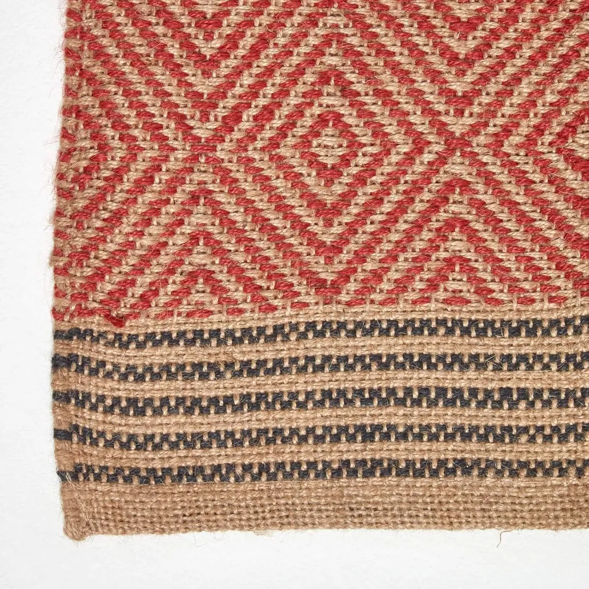 Extra Large Modern Jute Rug Red and Blue Geometric - Image 3