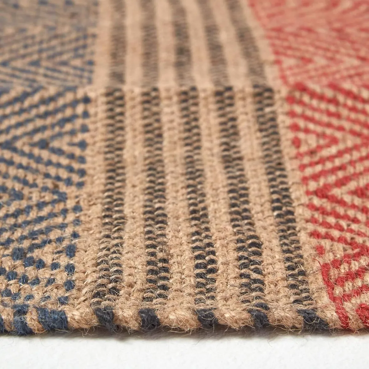 Extra Large Modern Jute Rug Red and Blue Geometric - Image 4