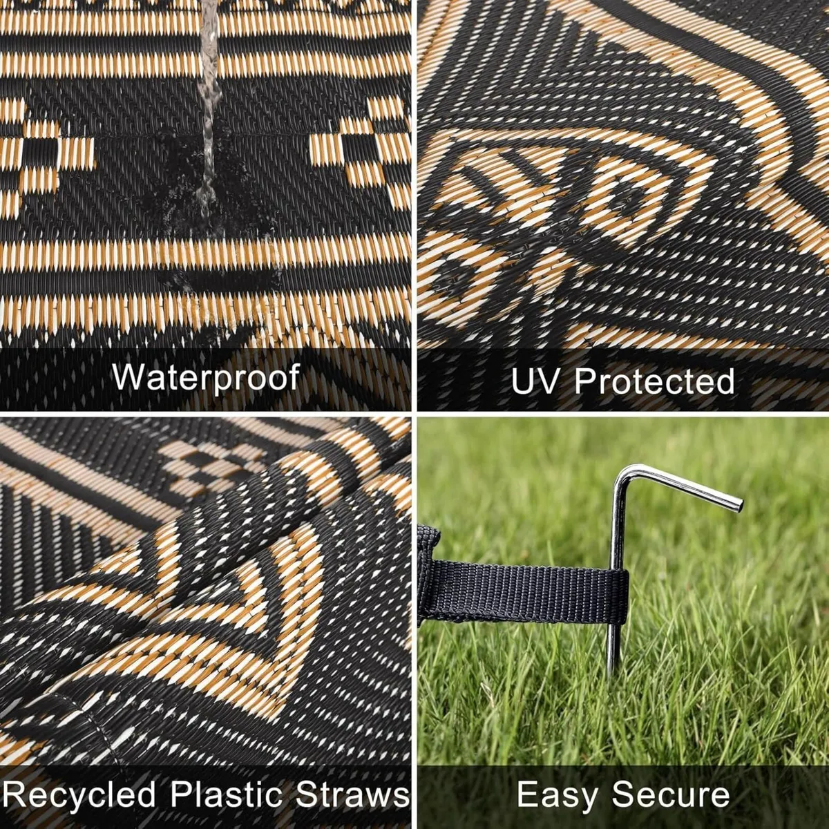 Outdoor Rug for Patio Waterproof 270x360 cm Black - Image 3
