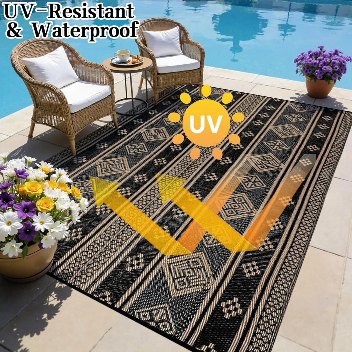 Outdoor Rug for Patio Waterproof 270x360 cm Black - Image 4