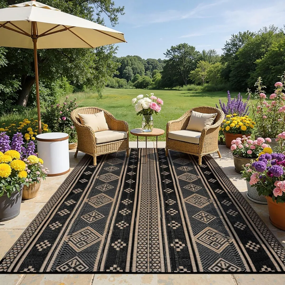 Outdoor Rug for Patio Waterproof 270x360 cm Black - Image 1