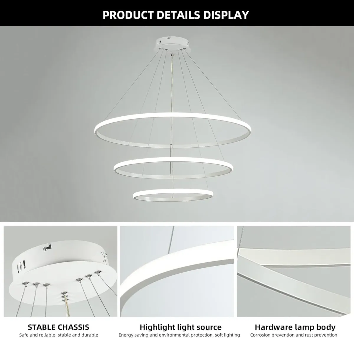 Led Chandeliers Ceiling Light Dimmable 3 Ring - Image 3