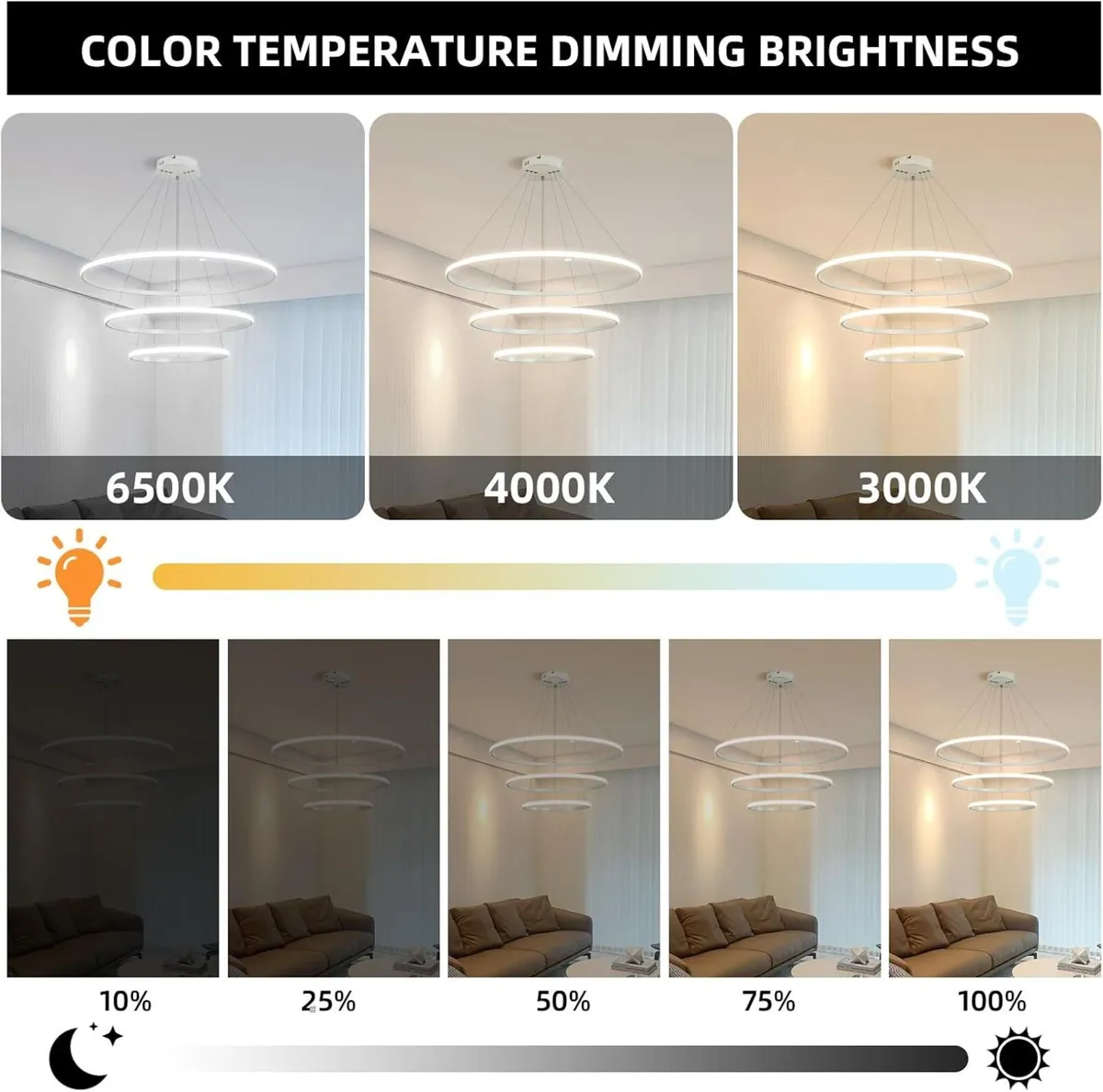Led Chandeliers Ceiling Light Dimmable 3 Ring - Image 4
