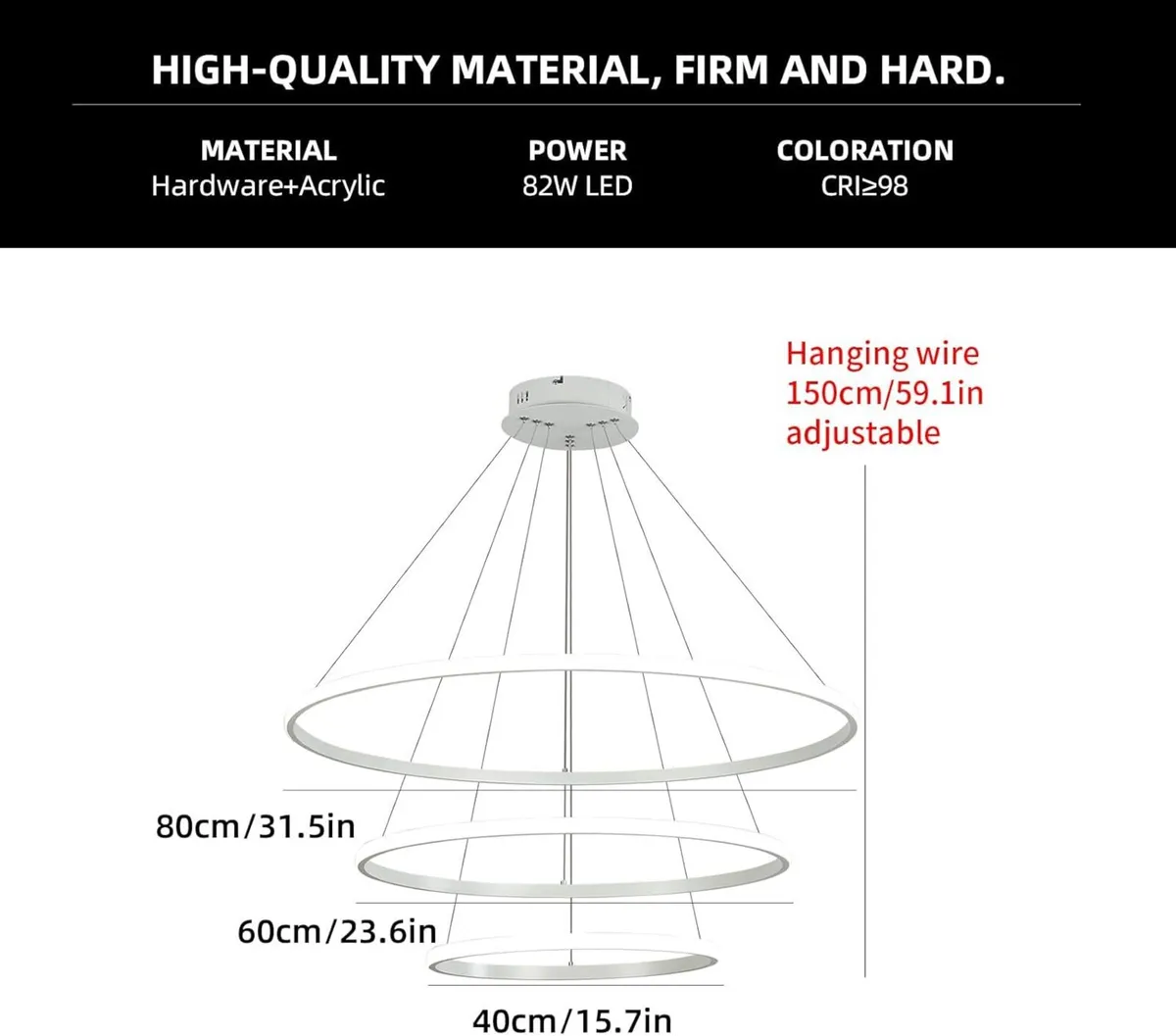 Led Chandeliers Ceiling Light Dimmable 3 Ring - Image 2