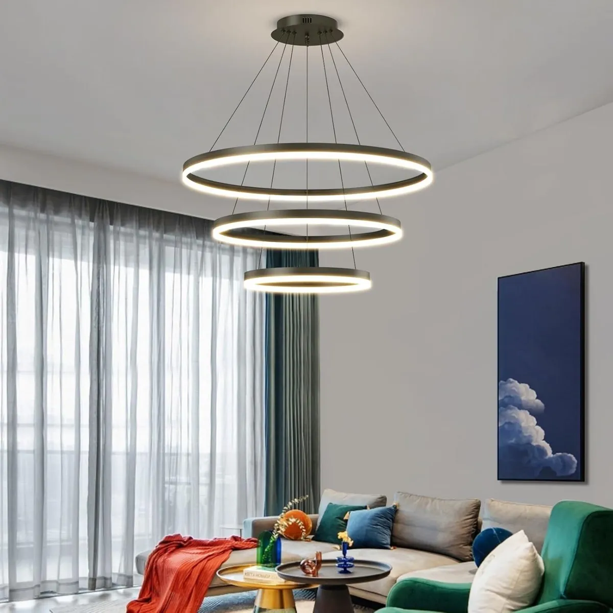 LED Modern Pendant Light Fixture 3 Ring Circular - Image 4