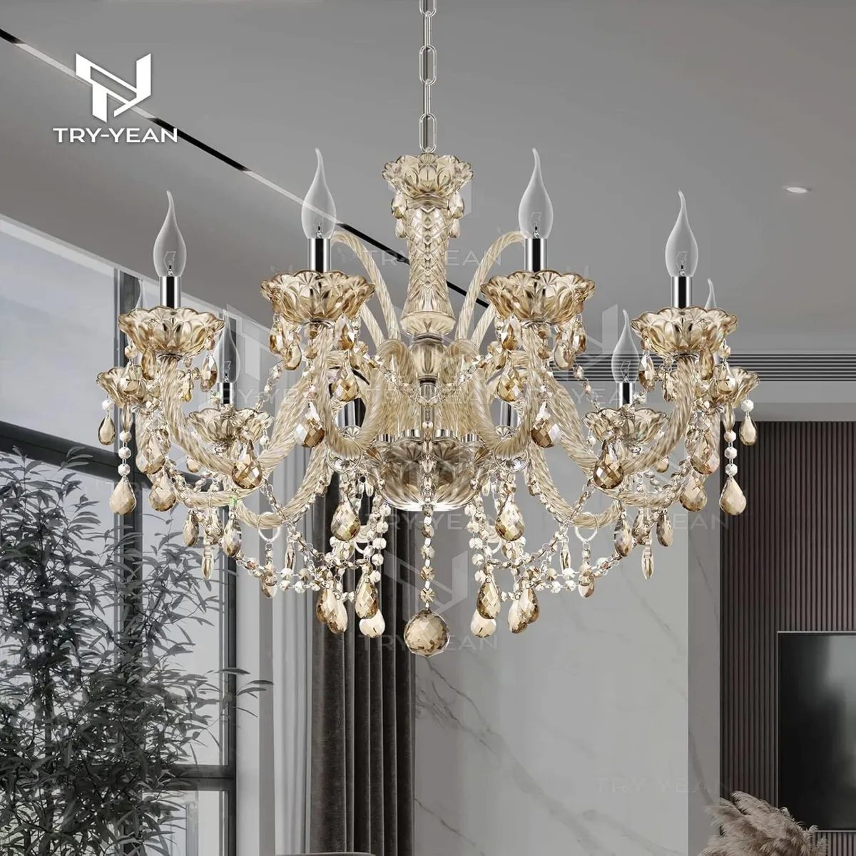 Luxurious Cognac Chandeliers Ceiling Light with - Image 2
