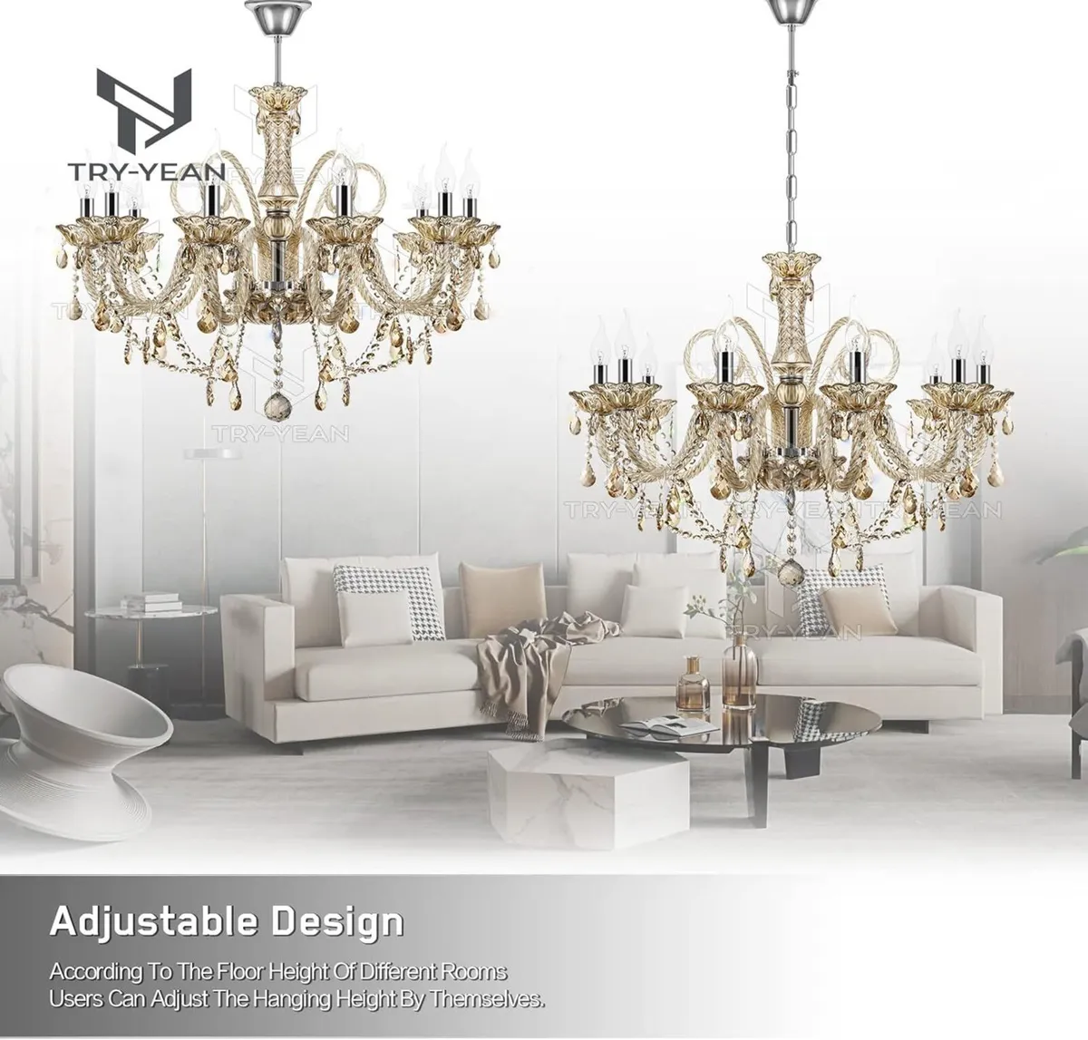 Luxurious Cognac Chandeliers Ceiling Light with - Image 4
