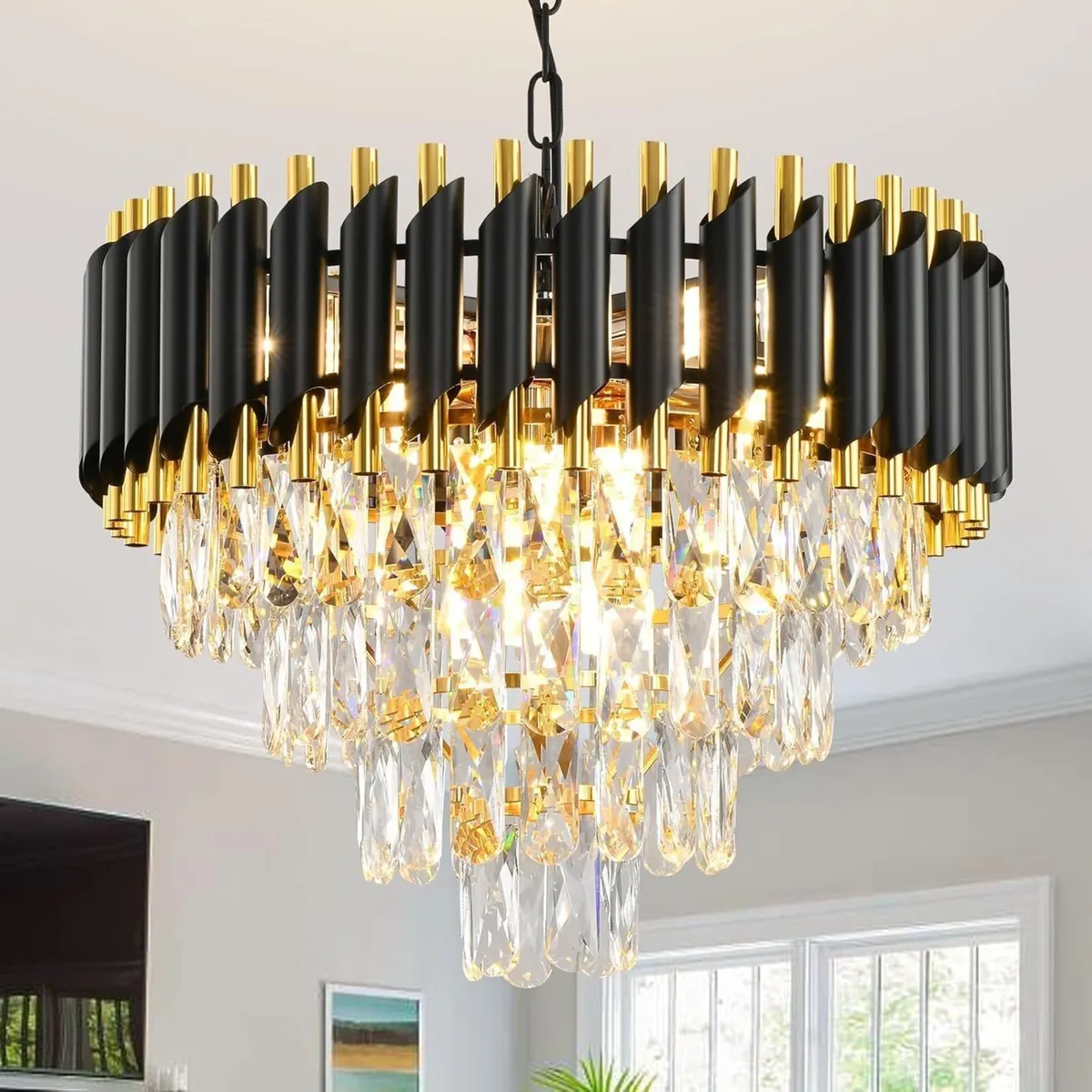 Gold Modern Crystal Chandeliers 4-Tier K9 Round - Image 1