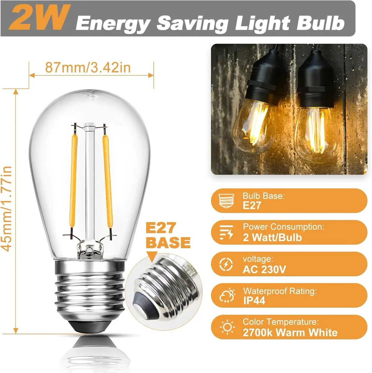 Outdoor String Lights 98FT LED Festoon 30 +2 - Image 4