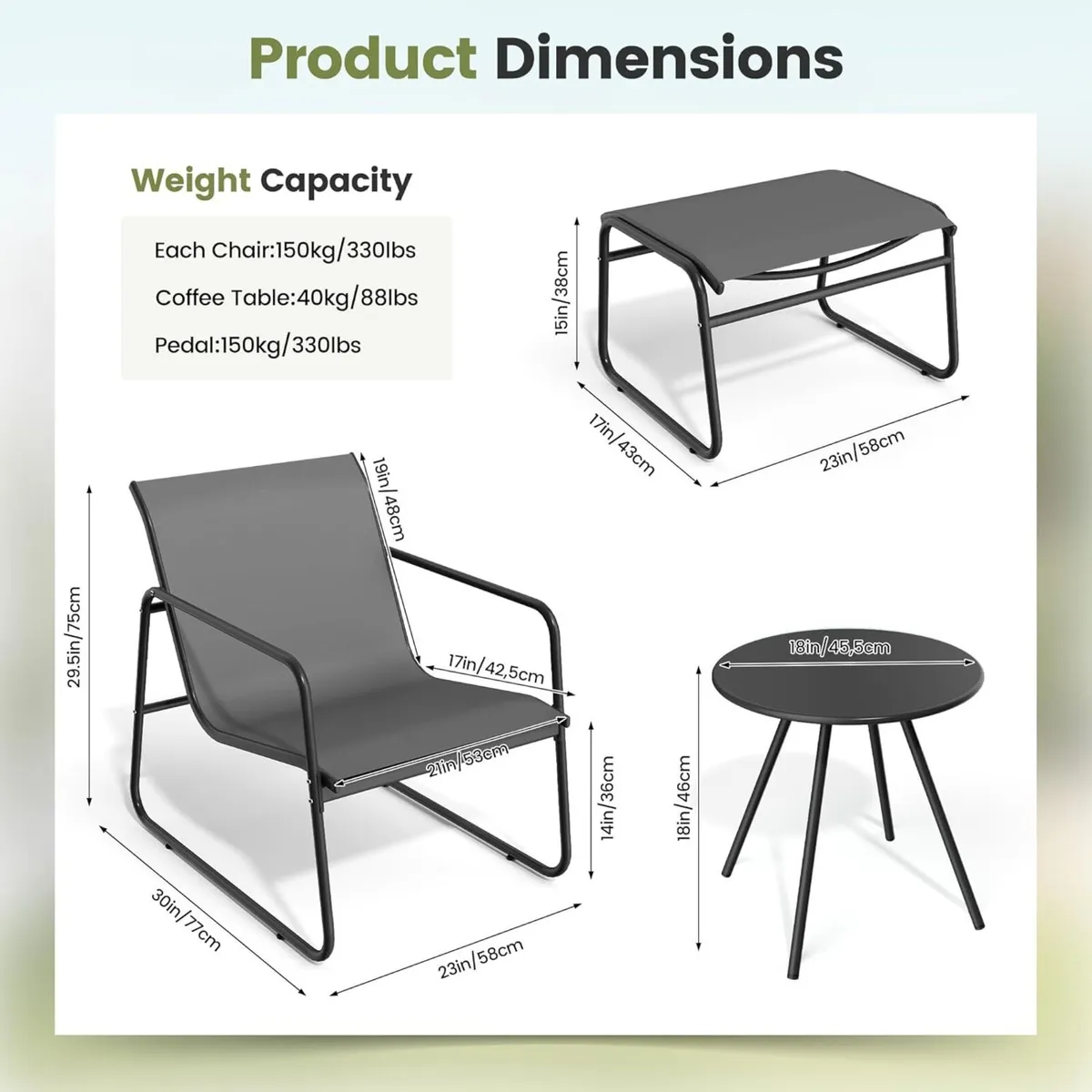 5-Piece Patio Bistro Set Garden Furniture with - Image 3