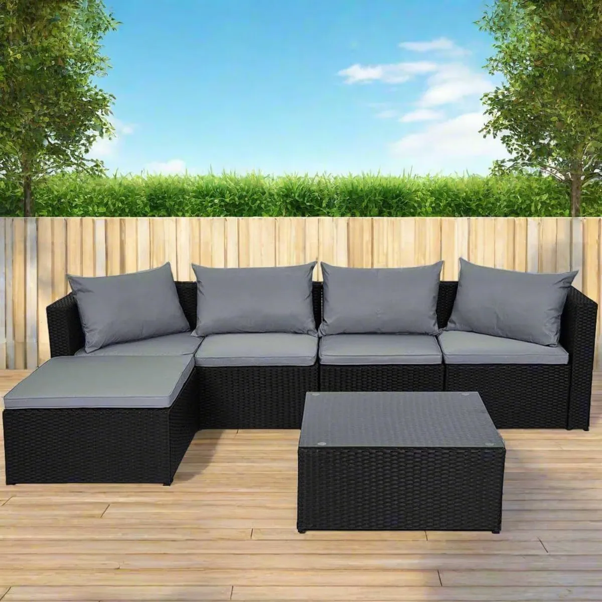 Miami Black Outdoor Rattan Garden Furniture Set - Image 4