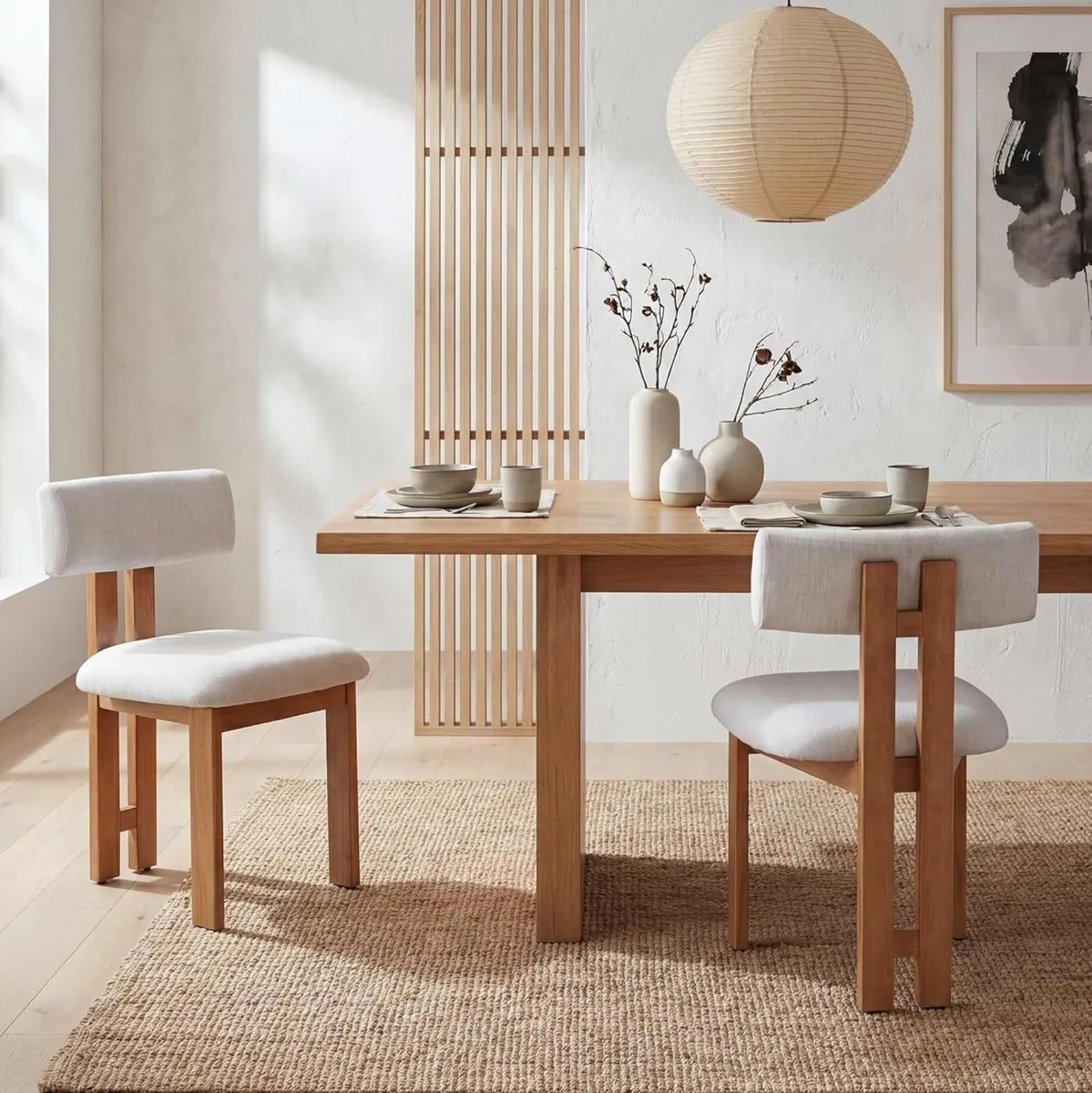 Retro Mid Century Dining Chairs Set of 2 Linen - Image 1