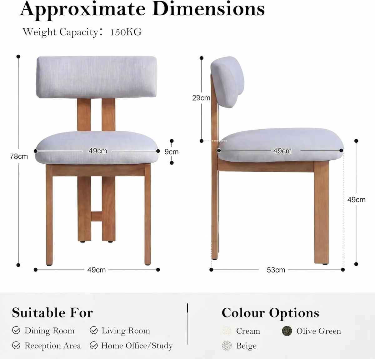 Retro Mid Century Dining Chairs Set of 2 Linen - Image 2