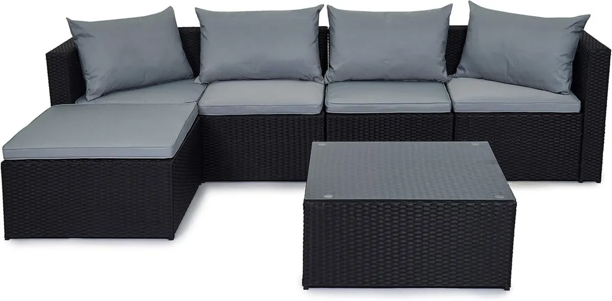 Miami Black Outdoor Rattan Garden Furniture Set - Image 1