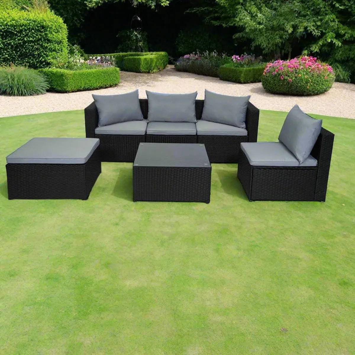 Miami Black Outdoor Rattan Garden Furniture Set - Image 2