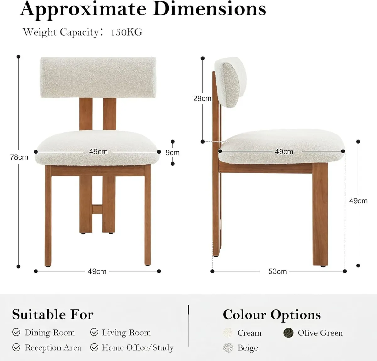 Retro Mid Century Dining Chairs Set of 2 Boucle - Image 2