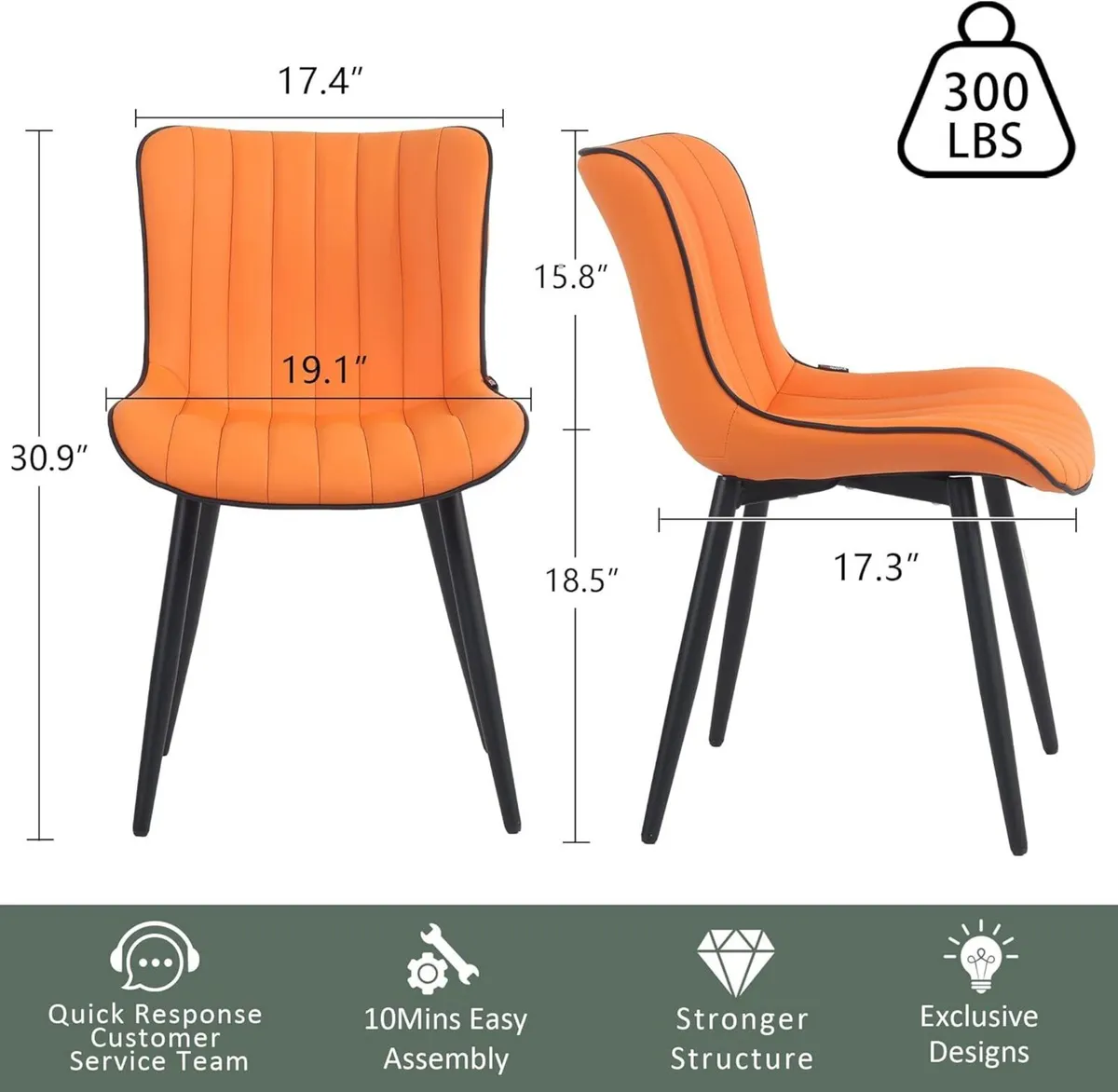 Dining Chairs Set of 2 Modern Kitchen Room with - Image 2