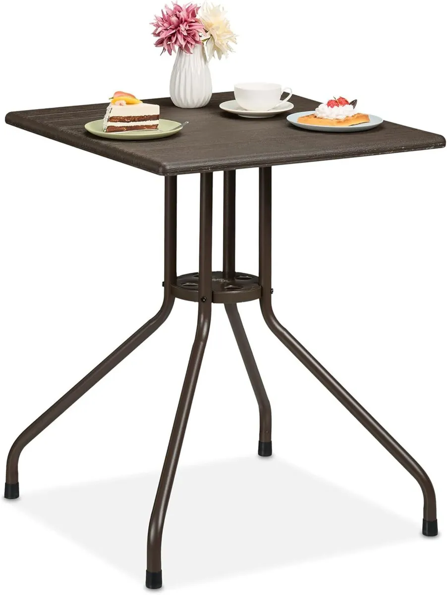 Garden Table in Wood-Look Steel 50% Plastic Brown - Image 1