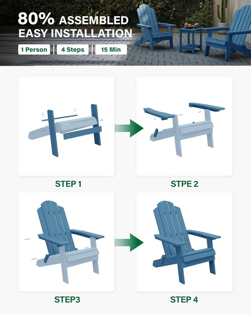 Folding Adirondack Chair Weather Resistant - Image 4