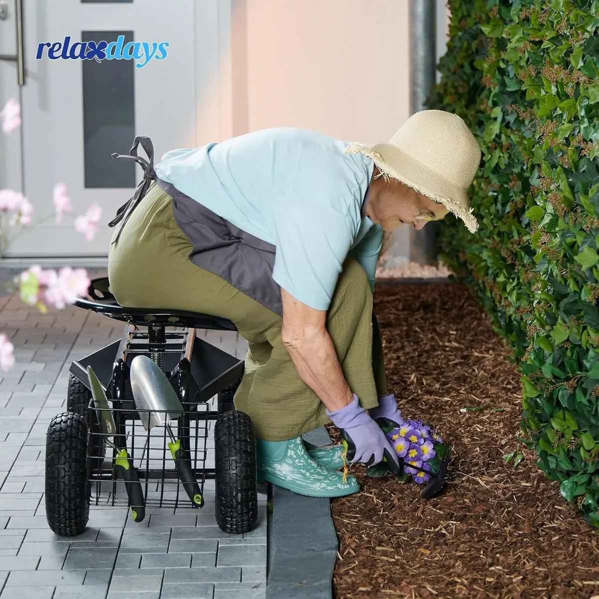 Wheeled Garden Seat Height-Adjustable 150 kg - Image 2