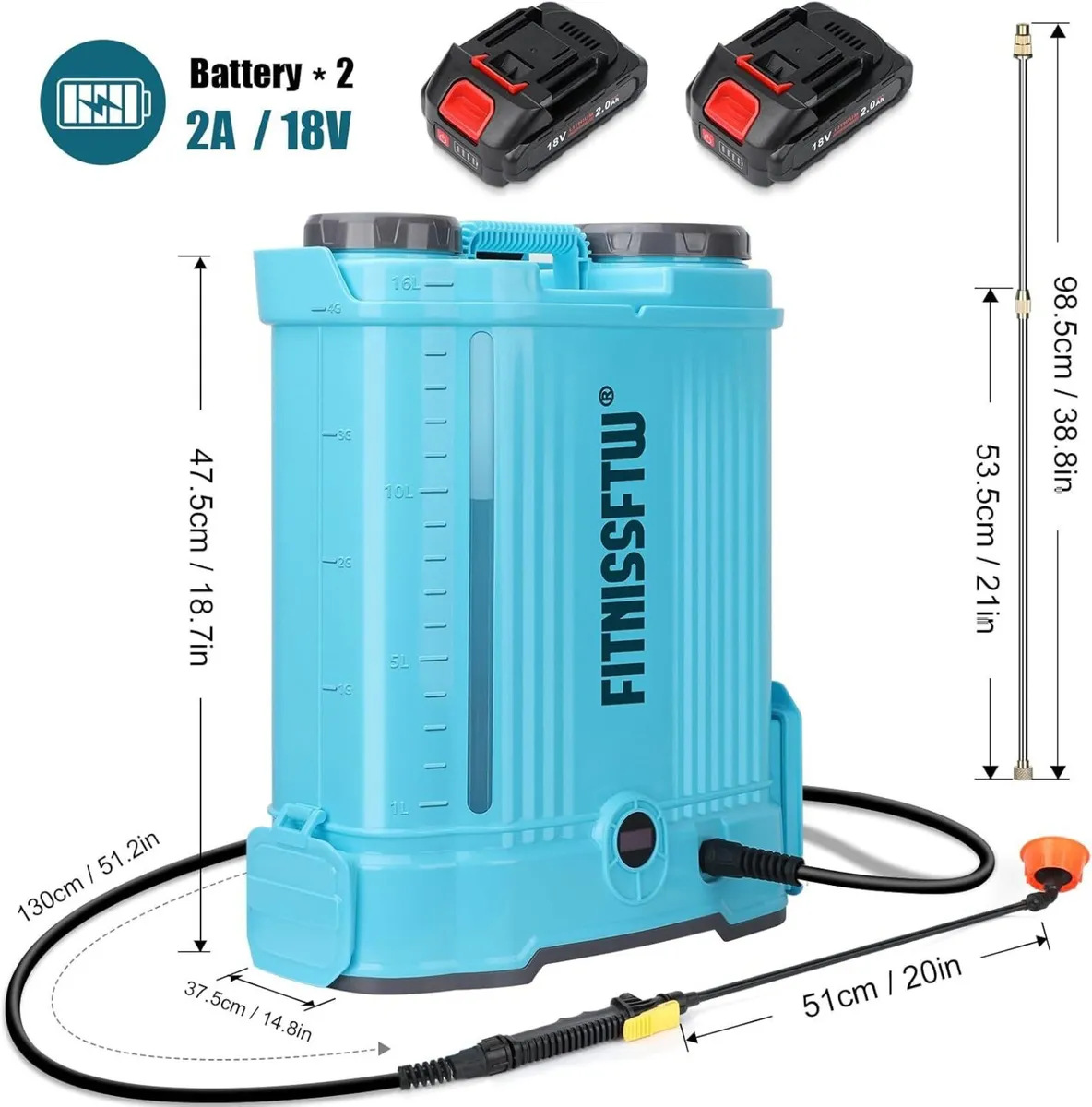 Battery Powered Backpack Sprayer 4.2 Gallon 0-100 - Image 2