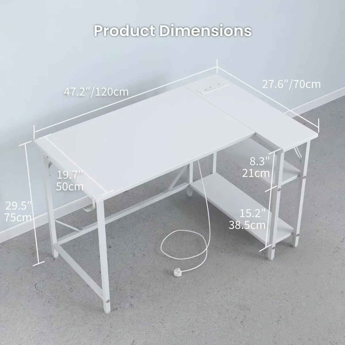 120 x 70cm Corner Computer Desk with Power - Image 3