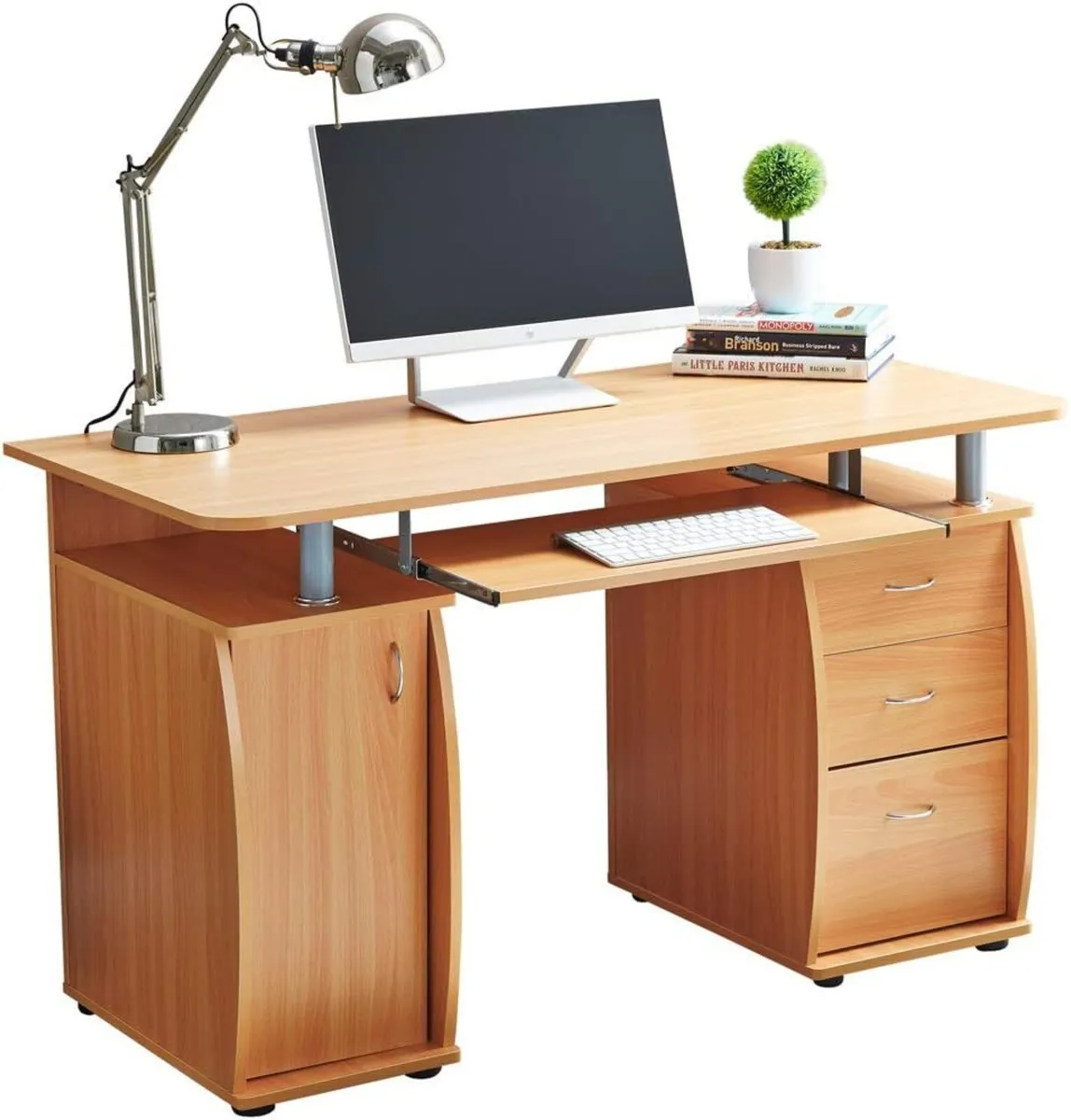 Beech Deluxe Design Computer Desk With Cabinet - Image 1