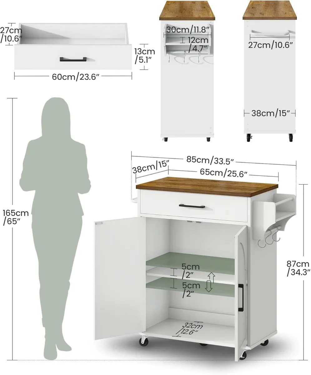Farmhouse Kitchen Island Cart with Storage Mobile - Image 3