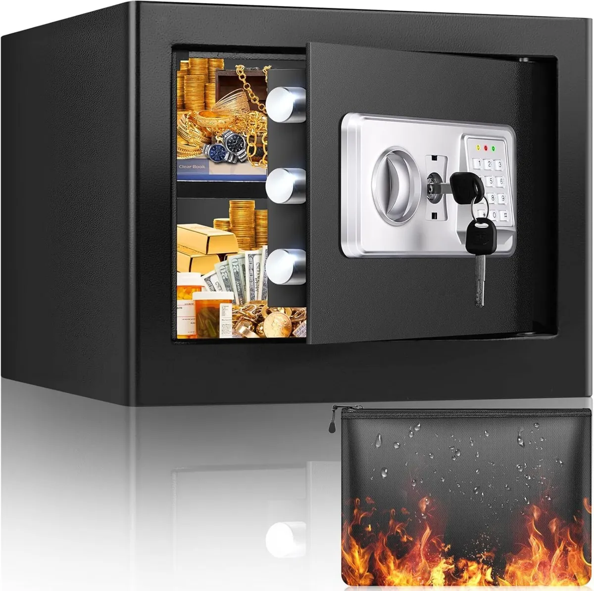 Fireproof Safe for Home with Money Bag and - Image 1