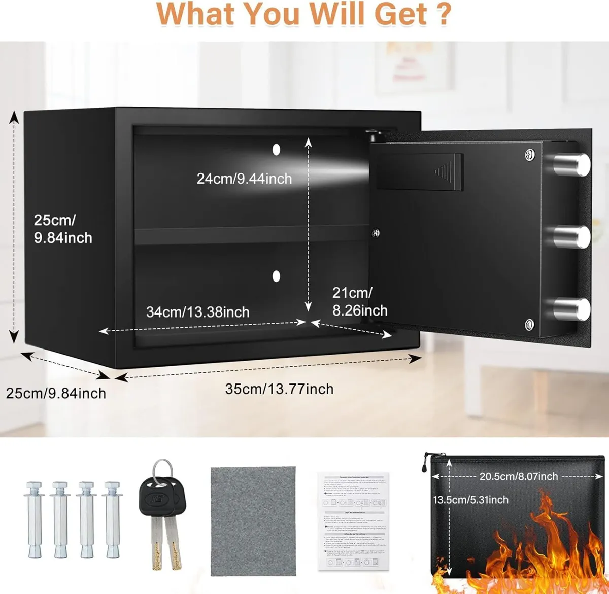 Fireproof Safe for Home with Money Bag and - Image 2