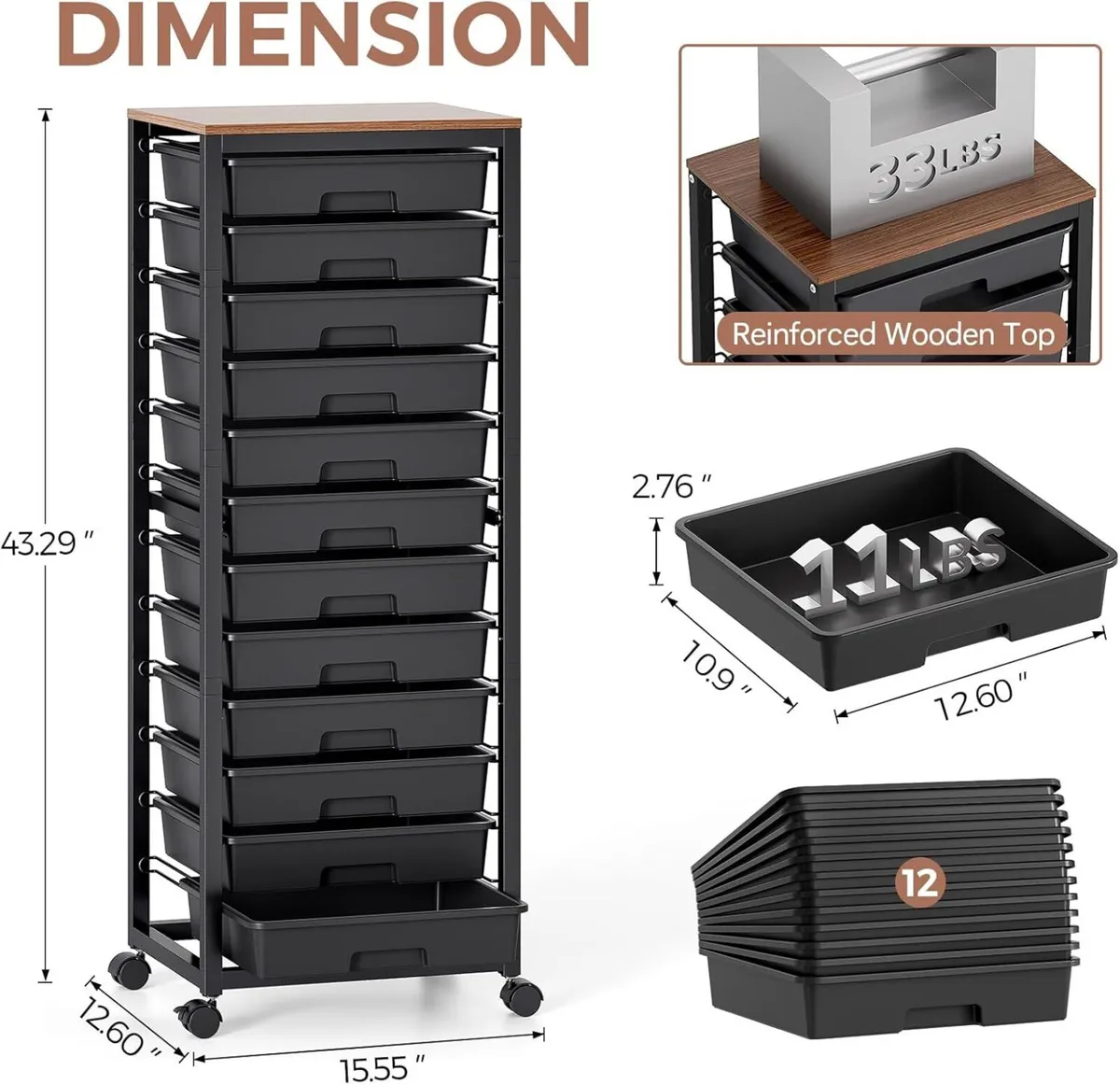 Storage Trolley with 12 Drawers Arts and Crafts - Image 3
