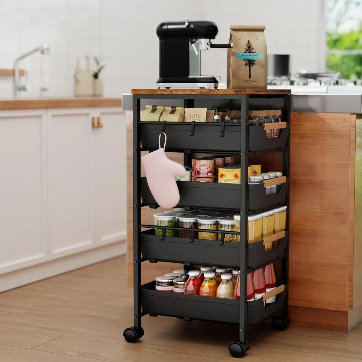 5-Tier Slim Storage Trolley on Wheels Metal - Image 2