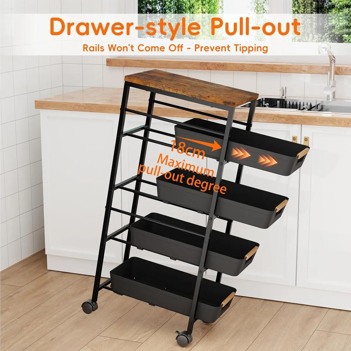5-Tier Slim Storage Trolley on Wheels Metal - Image 4