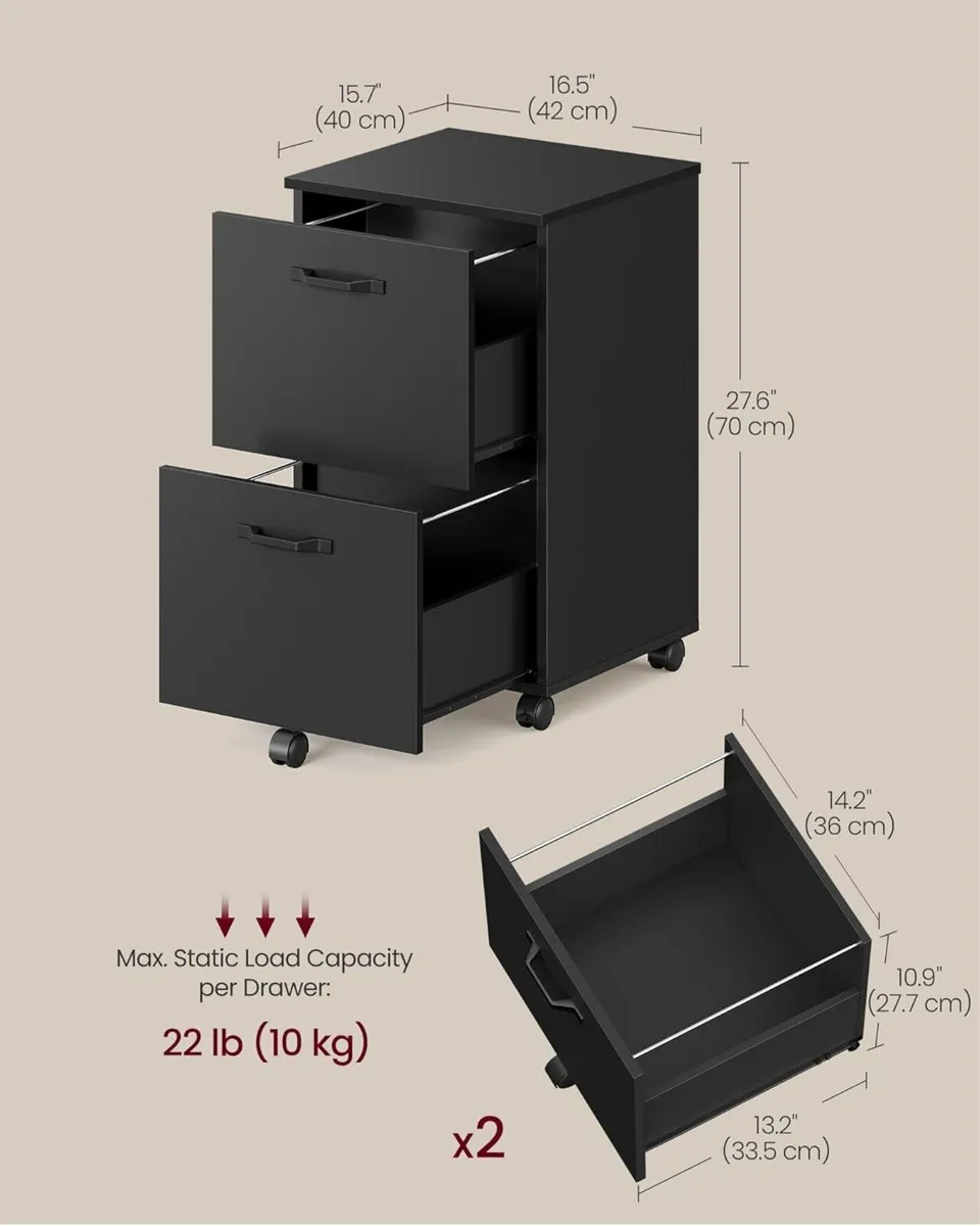 2-Drawer Filing Cabinet Mobile File for Home - Image 3