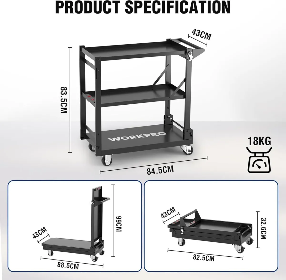 Utility Premium Steel Service Cart 3-in-1 Folding - Image 3