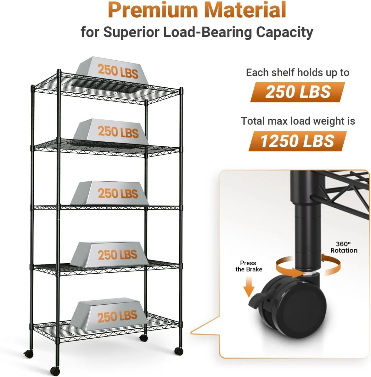 5-Shelf Heavy Duty Storage Shelving Unit With - Image 4