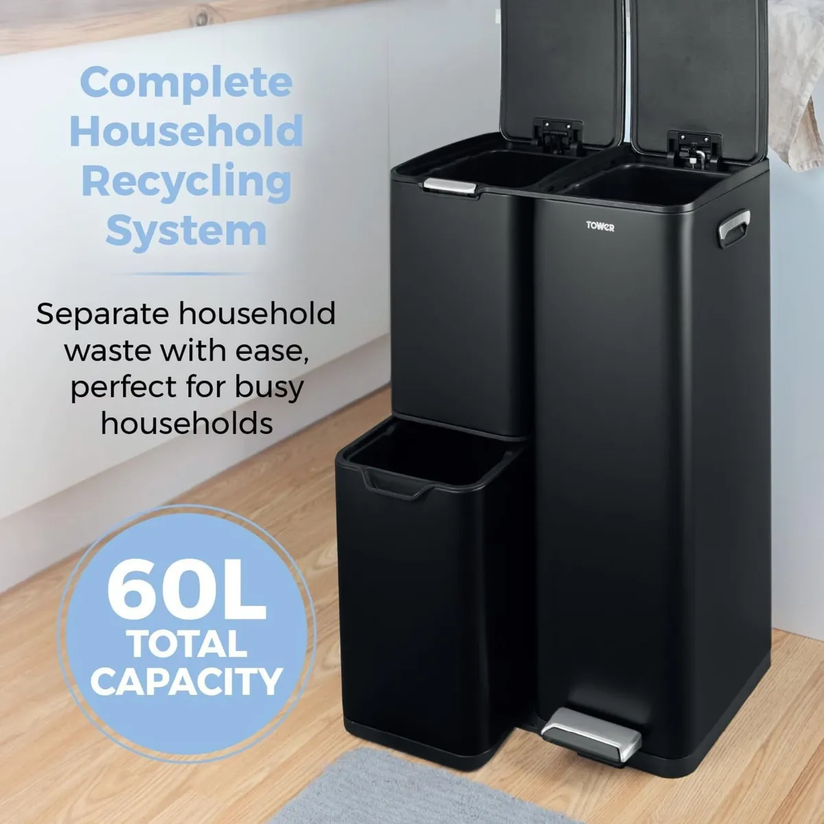 Recycling Pedal Bin Three Individual Compartments - Image 4