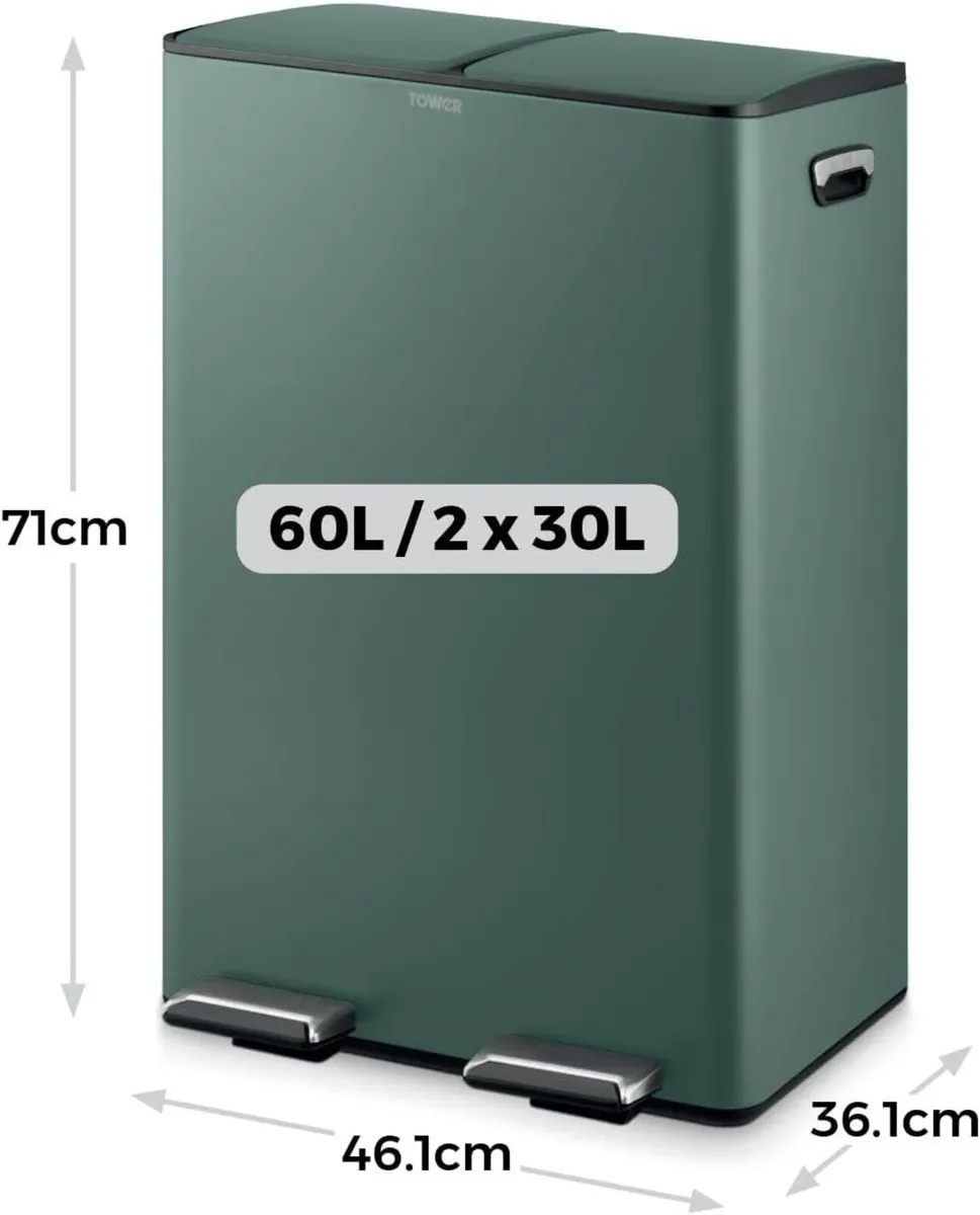 Recycling Pedal Bin Two 30L Compartments with - Image 2