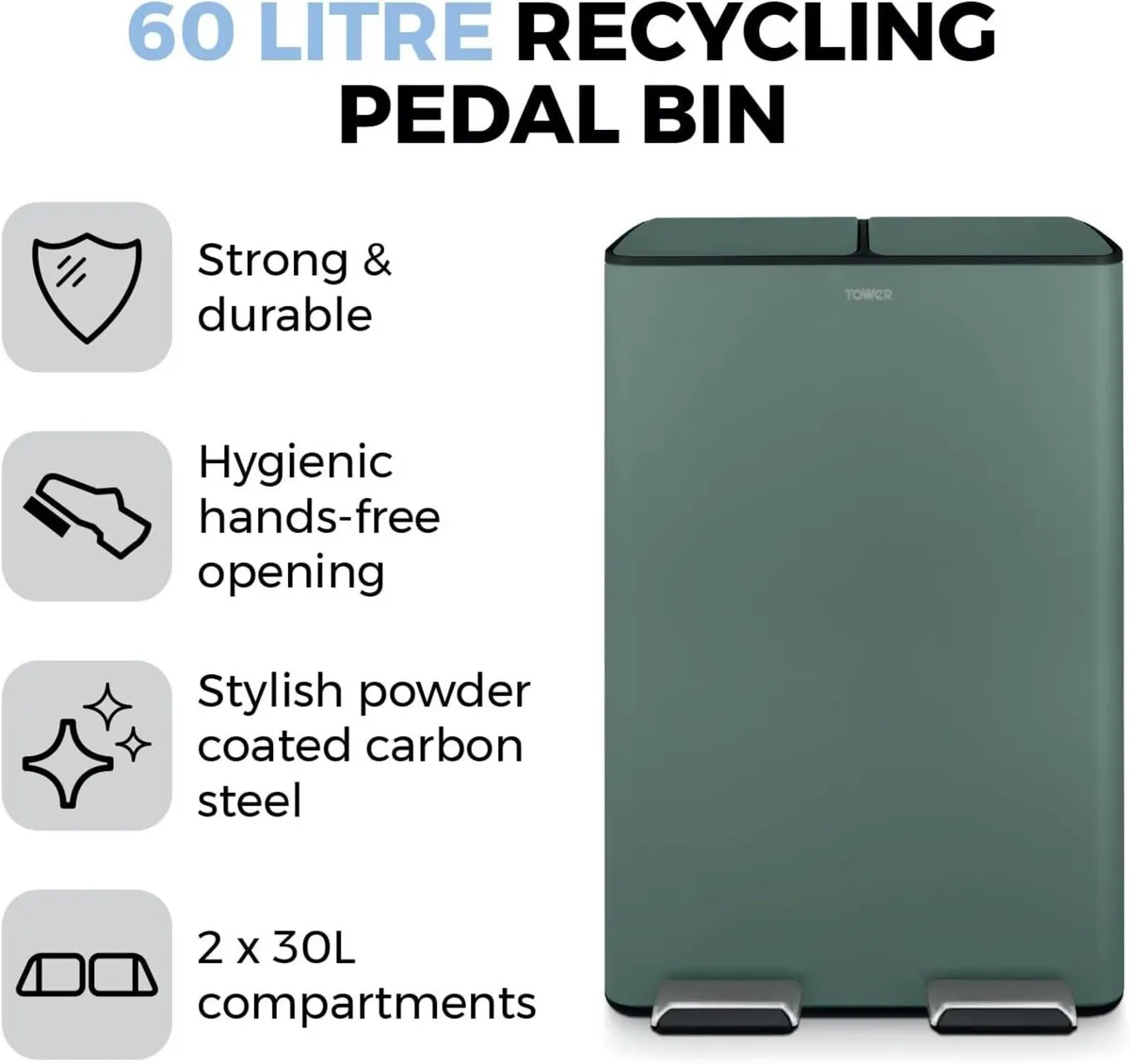 Recycling Pedal Bin Two 30L Compartments with - Image 3